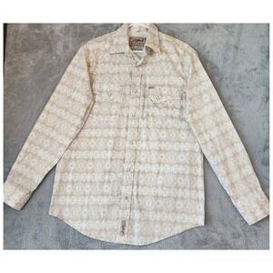 Rafter C Shirt Mens Medium Tan Geometric Western Pearl Snap Cowboy PorFlex 45